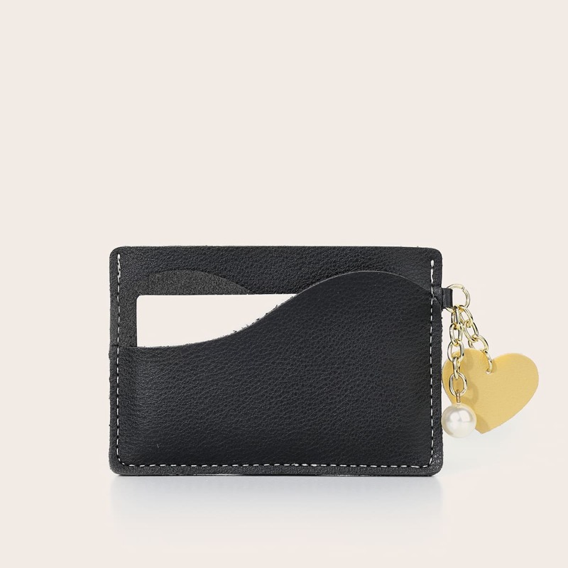 

Faux Pearl & Heart Card Holder, Black