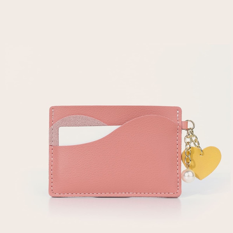 

Faux Pearl & Heart Card Holder, Baby pink