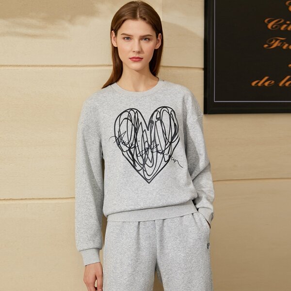 

Graffiti & Letter Graphic Drop Shoulder Sweatshirt, Light grey
