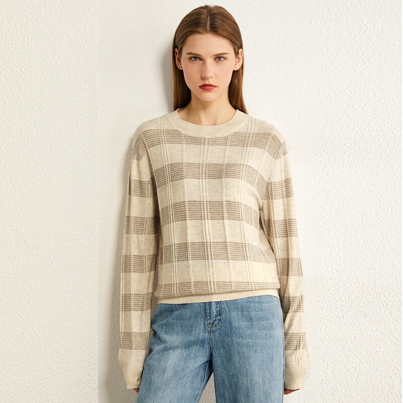 

Round Neck Colorblock Sweater, Khaki