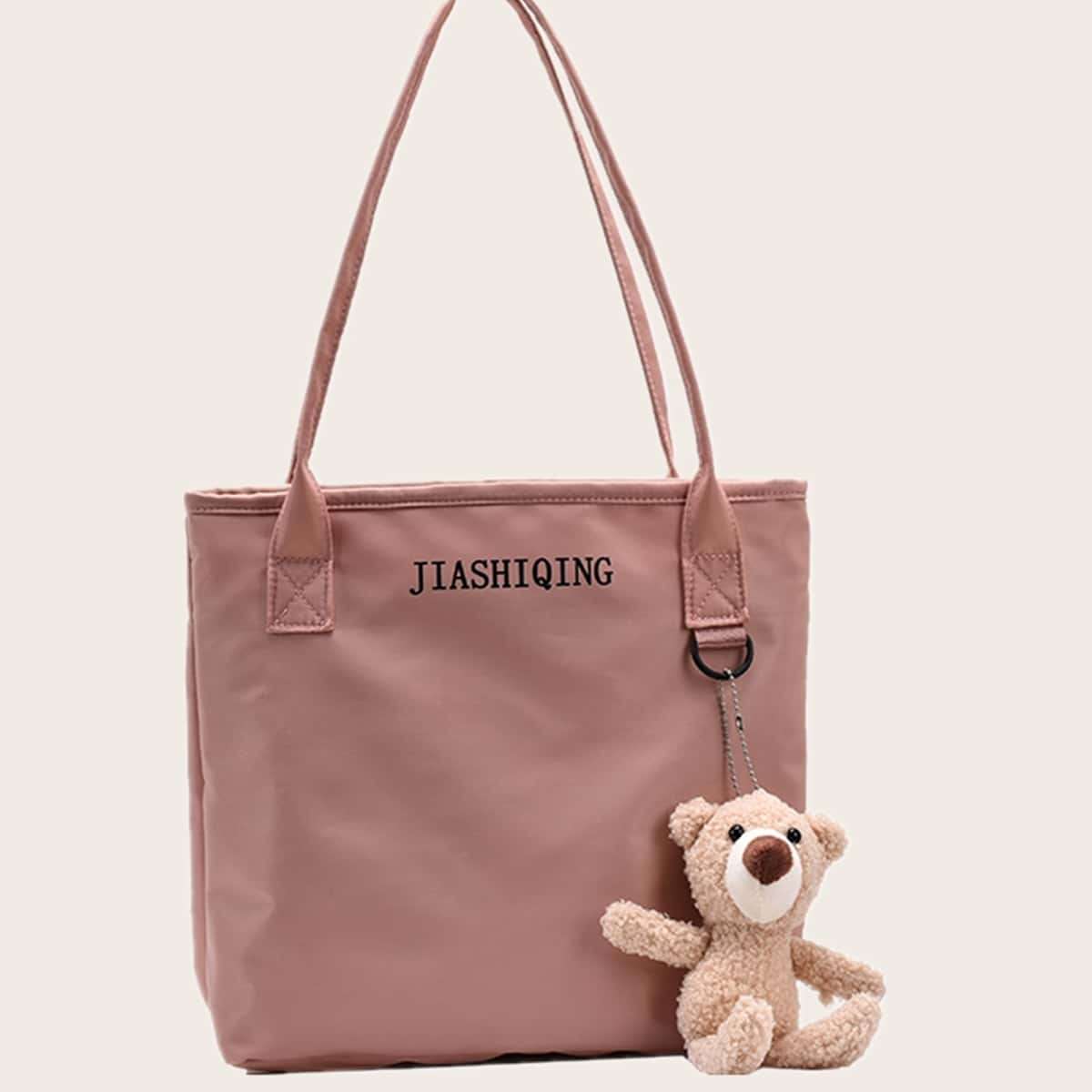 

Letter Tote Bag & Bear Bag Charm, Dusty pink