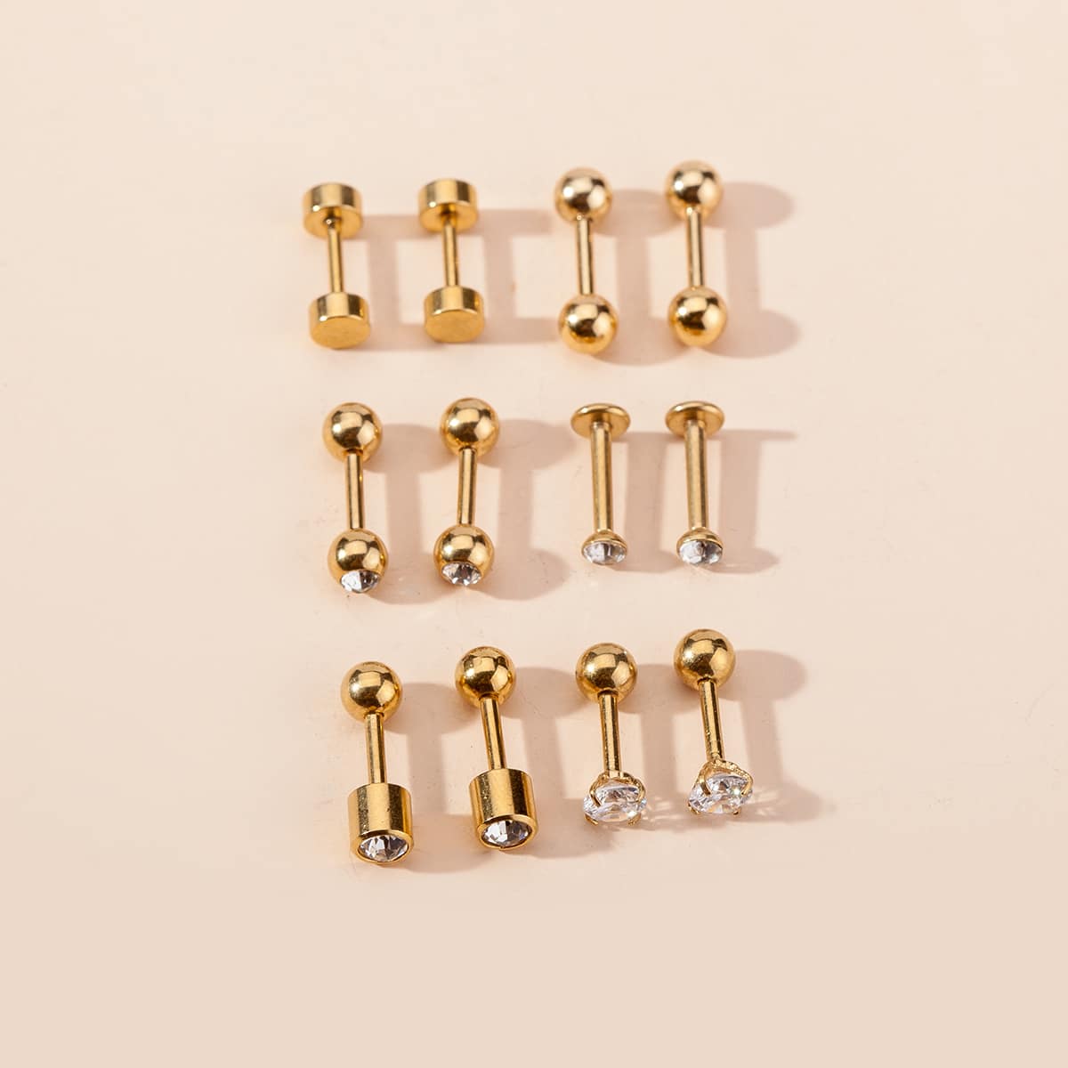 

6pairs Guys Rhinestone Decor Earrings, Gold