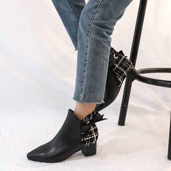 

Point Toe Bow Knot Decor Ankle Boots, Black