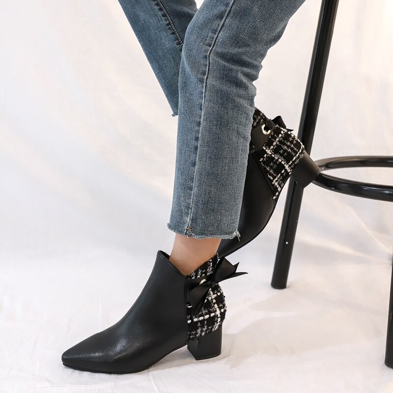 

Point Toe Bow Knot Decor Ankle Boots, Black