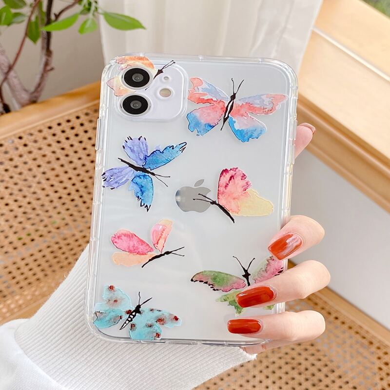 

Butterfly Print Clear iPhone Case, Multicolor