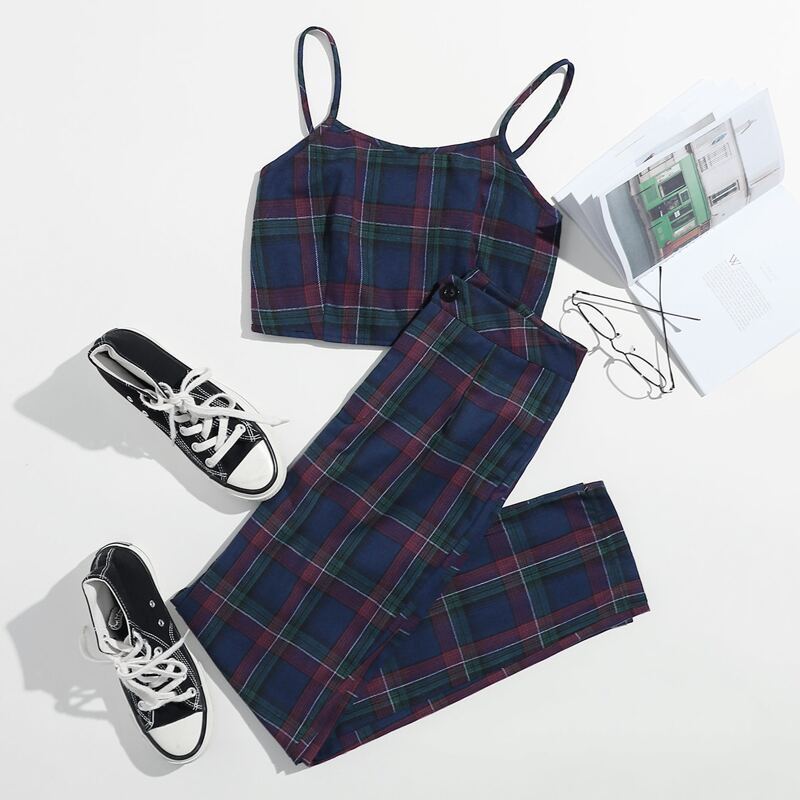 

Plaid Crop Cami & Pants, Multicolor