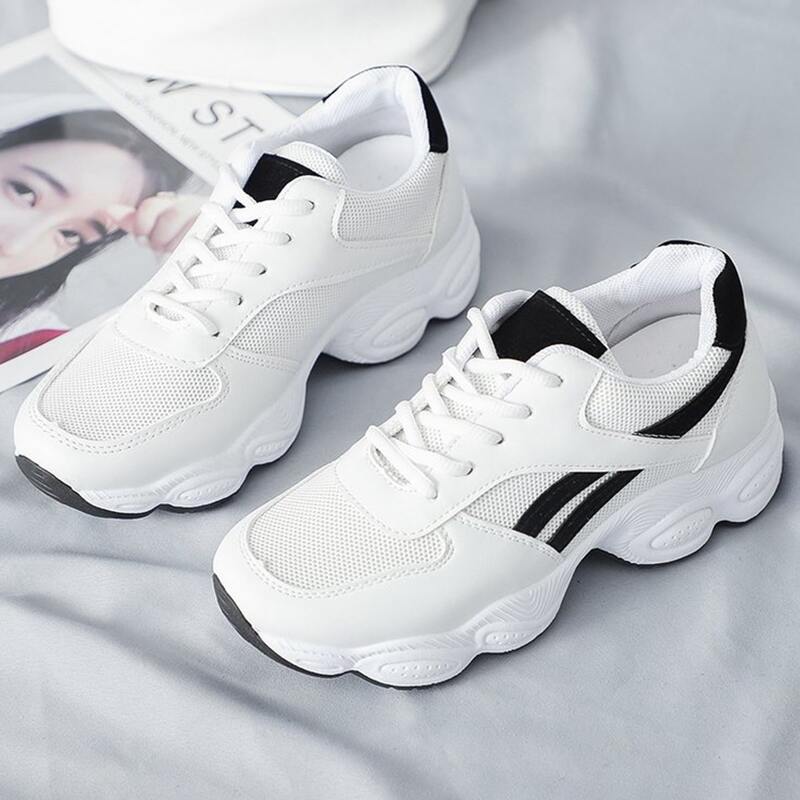 

Lace-up Mesh Chunky Sneakers, Black and white