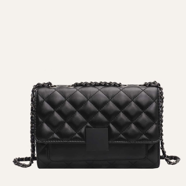 

Quilted Flap Chain Shoulder Bag, Black