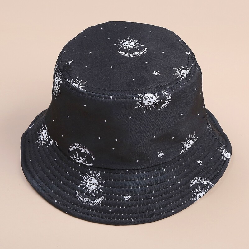 

Sun & Moon Pattern Bucket Hat, Black