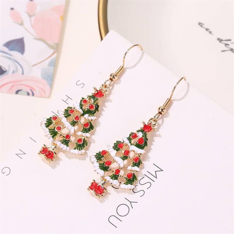 

Christmas Tree Design Drop Earrings, Red