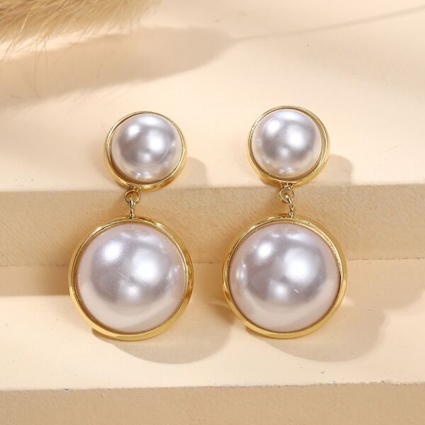 

Faux Pearl Round Drop Earrings, White