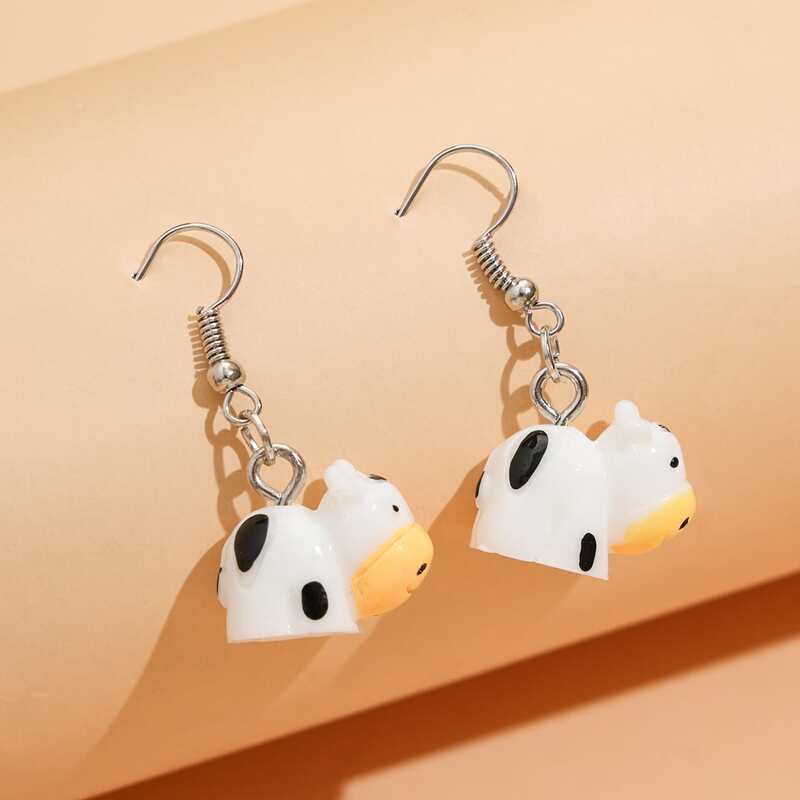 

Cartoon Cow Drop Earrings, White