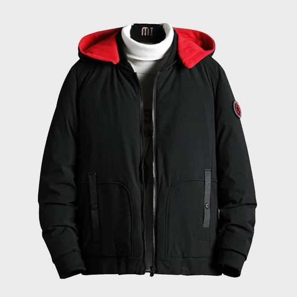 

Men Patched Zip-up Hooded Jacket, Black