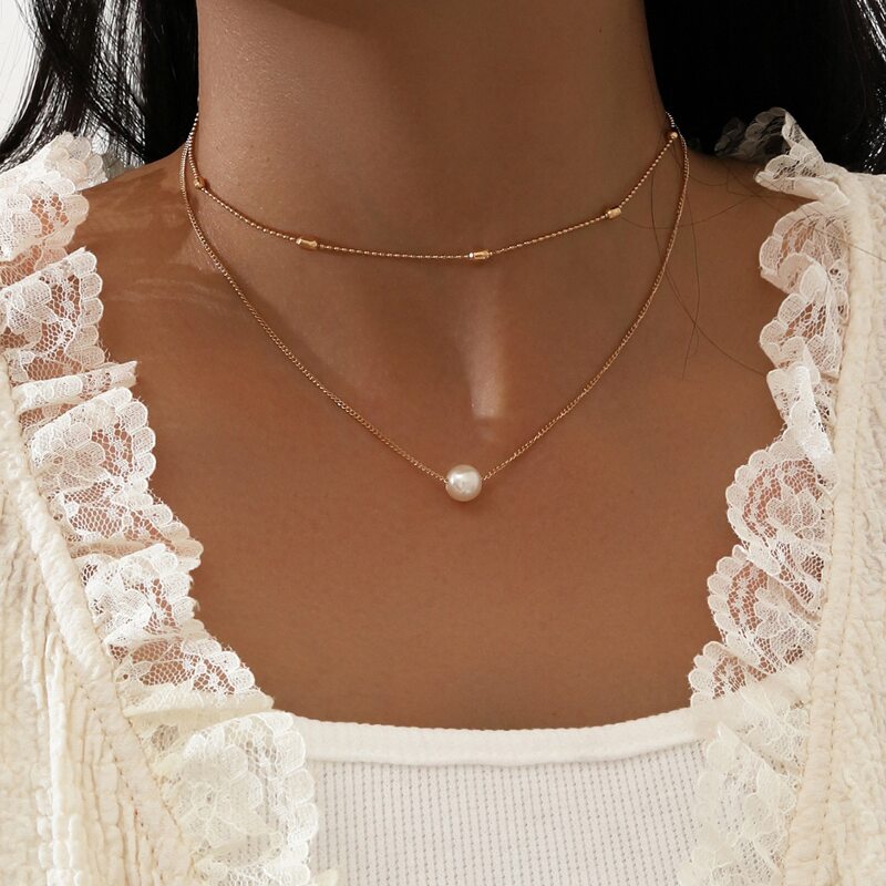 

Faux Pearl Layered Necklace, Gold