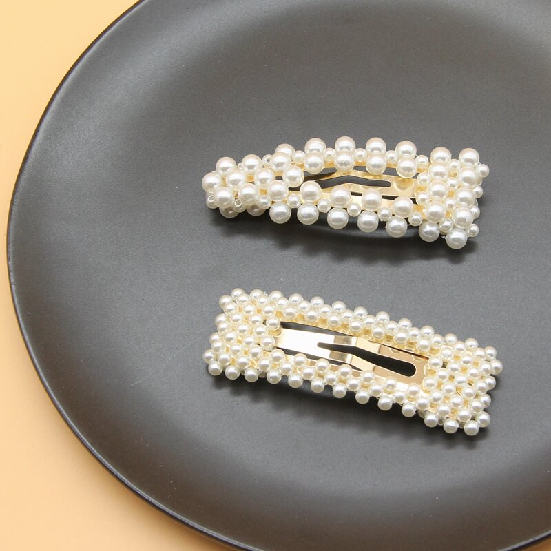 

2pcs Faux Pearl Hair Clip, Beige