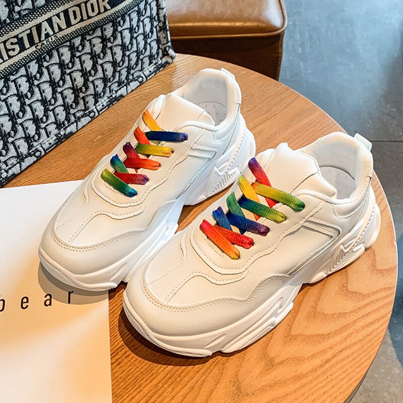 

Ombre Strap Lace-up Chunky Sneakers, White