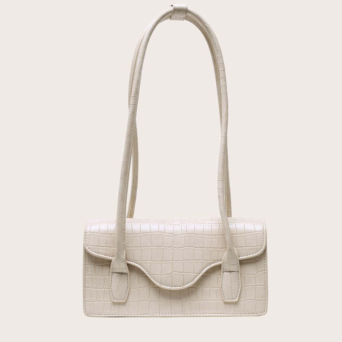 

Croc Embossed Flap Shoulder Bag, Khaki