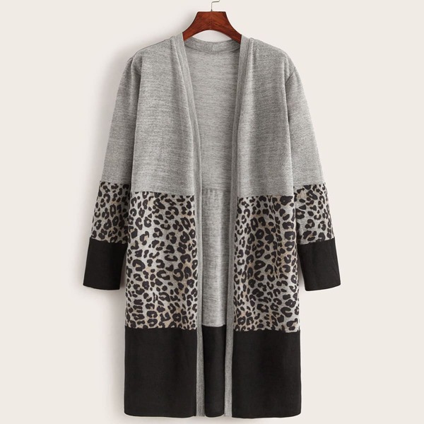 

Plus Colorblock Cheetah Print Coat, Multicolor