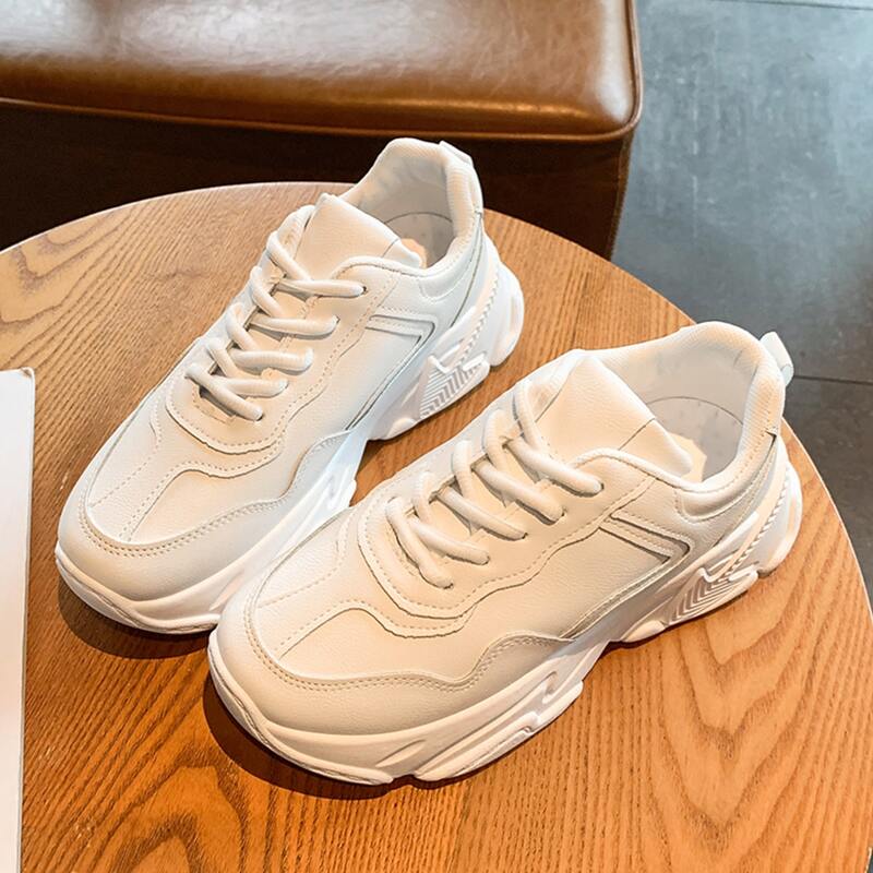 

Solid Lace-up Chunky Sneakers, White