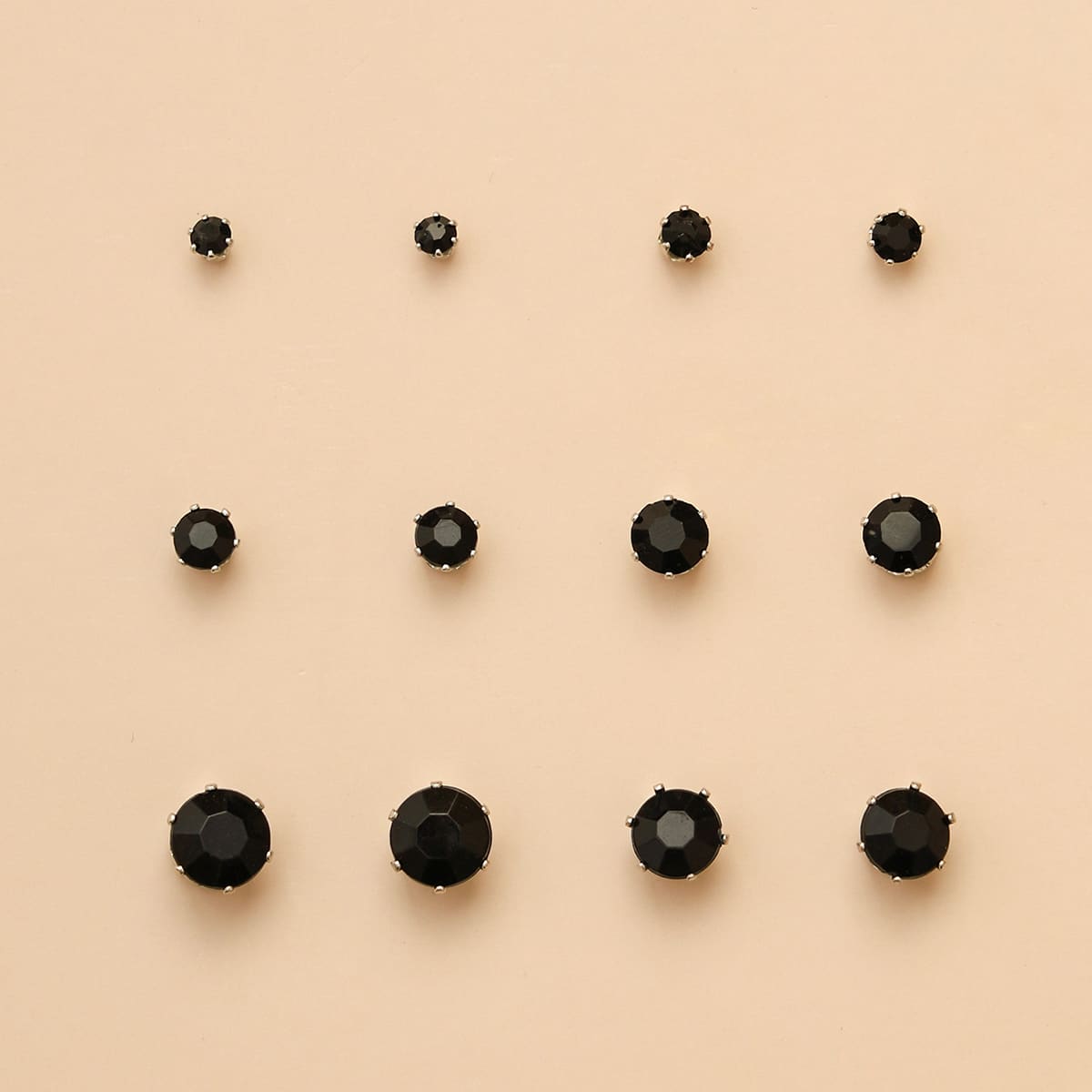 

12pcs Rhinestone Stud Earrings, Black