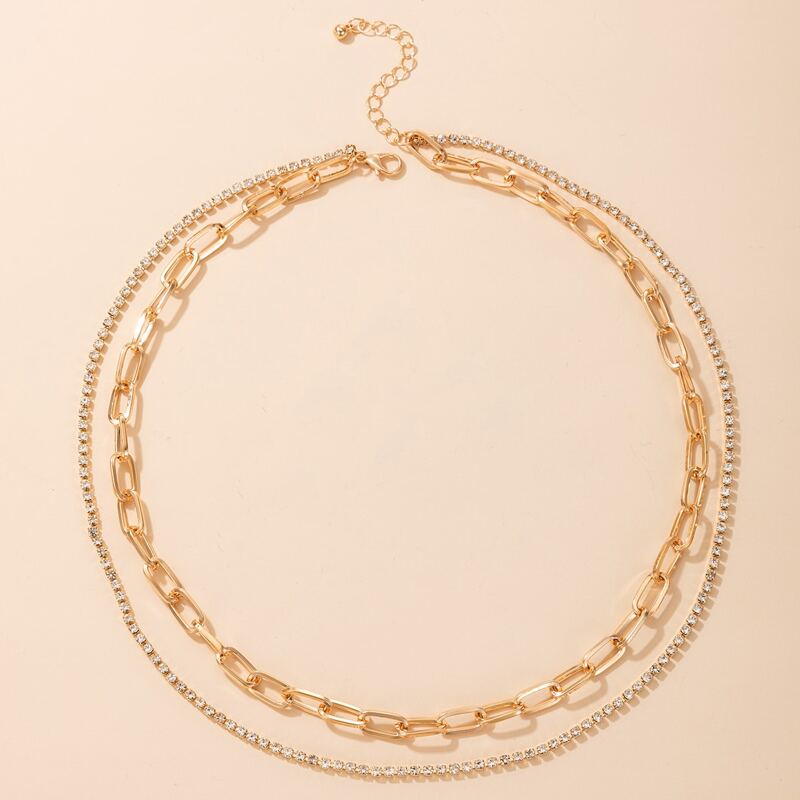

Rhinestone Layered Chain Necklace, Gold