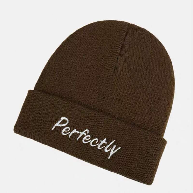 

Letter Embroidery Knit Beanie, Coffee brown