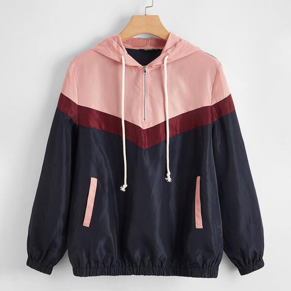 

Plus Colorblock Zip Half Hooded Windbreaker Jacket, Multicolor