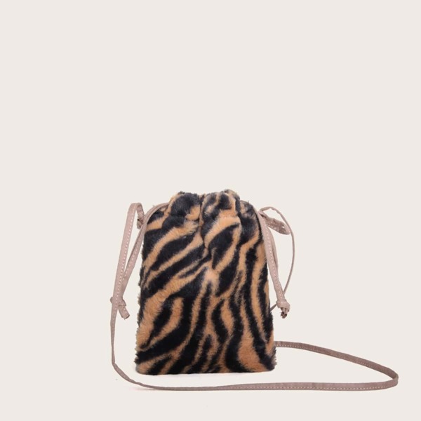 

Fluffy Tiger Pattern Crossbody Bag, Multicolor