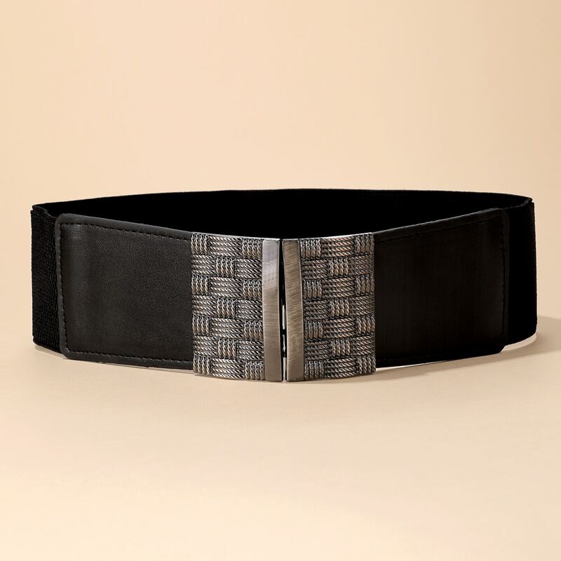 

Textured Buckle Wide Belt, Black