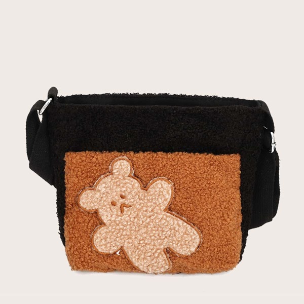 

Fluffy Cartoon Graphic Crossbody Bag, Brown