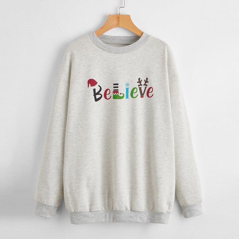 

Christmas Letter Graphic Oversized Sweatshirt, Light grey