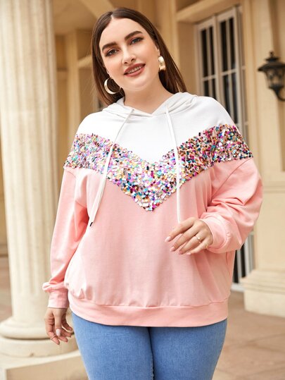 هودي برباط بالوان متجانس بتفاصيل شيفرون مترتر مقاس كبير