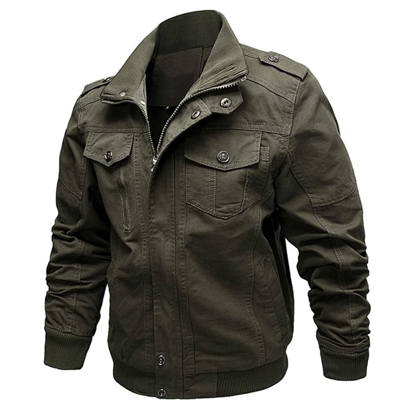 

Men Funnel Neck Zip Up Jacket, Army green