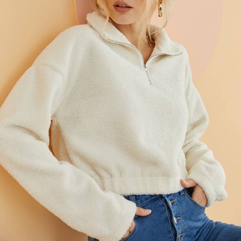 

Teddy Half Zip Sweatshirt, Beige