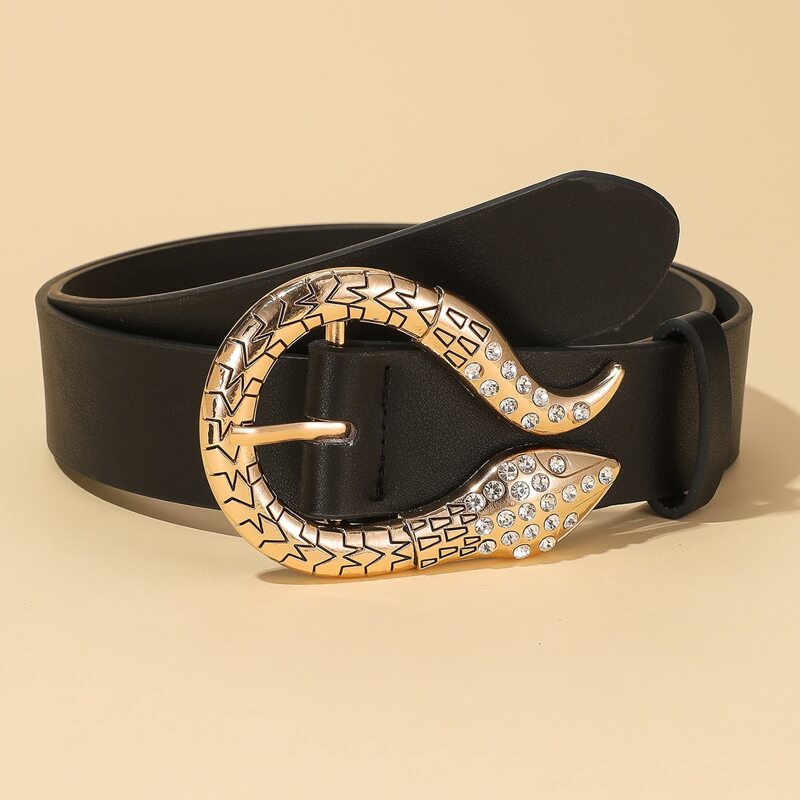 

Rhinestone Decor Snake Buckle Belt, Black