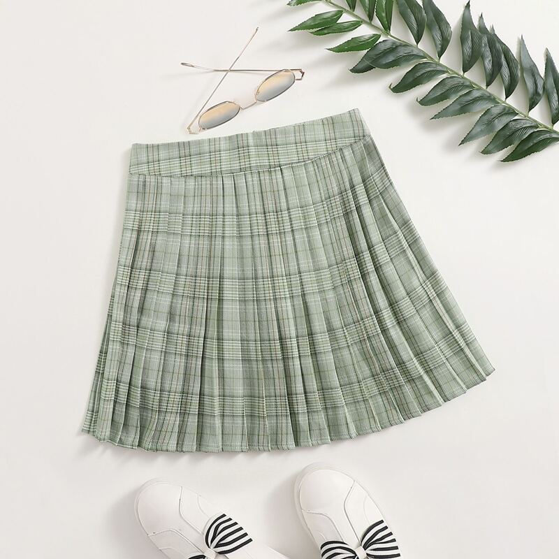 

Plaid Pleated Skirt, Mint green