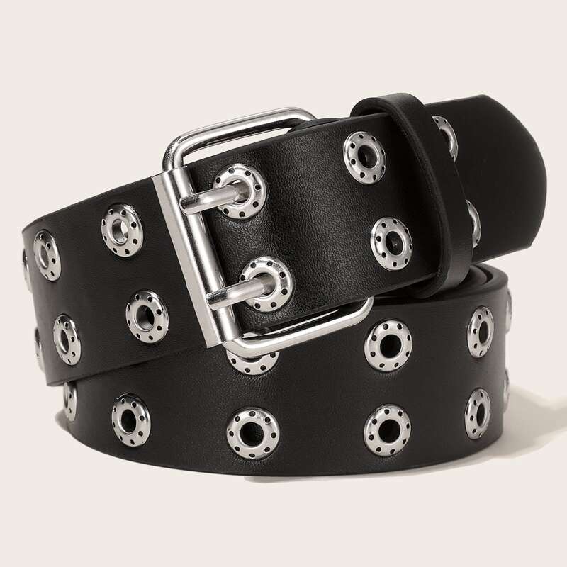 

Double Grommet PU Leather Belt, Black