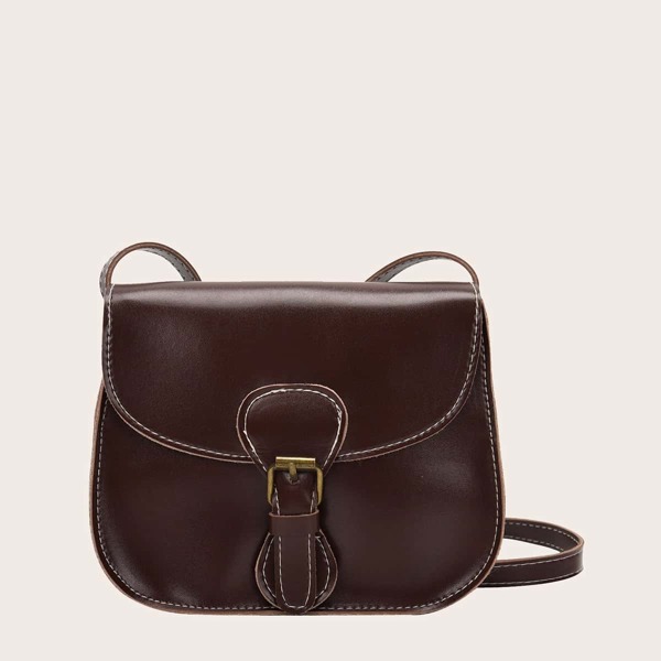 

Buckle Decor Saddle Bag, Coffee brown