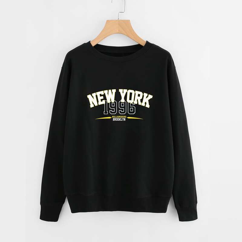 

Letter Graphic Drop Shoulder Sweatshirt, Black