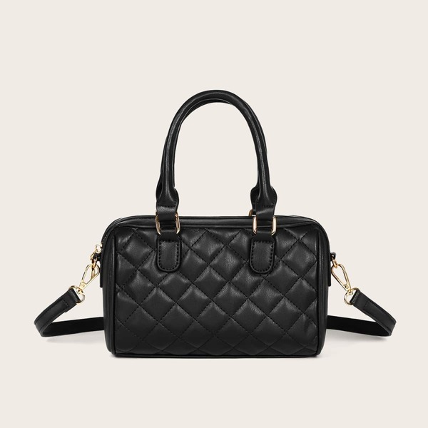 

Quilted Satchel Bag, Black