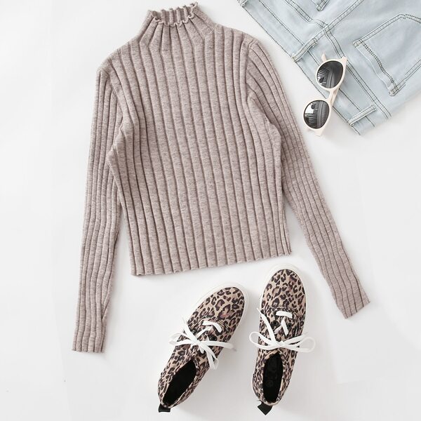 

Plus Lettuce Trim Rib-knit Sweater, Apricot
