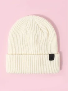 1pc Unisex Leather Strap Simple Y2K Style Breathable Fashion Versatile Knit Hat, Suitable For Autumn/Winter Daily And Outdoor Wear - White - View 1