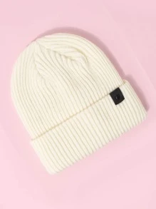 1pc Unisex Leather Strap Simple Y2K Style Breathable Fashion Versatile Knit Hat, Suitable For Autumn/Winter Daily And Outdoor Wear - White - View 2