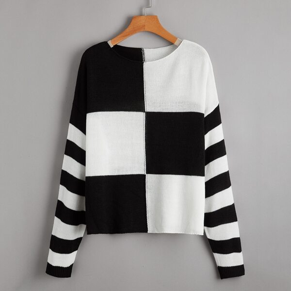 

Plus Two Tone Sweater, Black and white