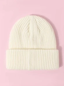 1pc Unisex Leather Strap Simple Y2K Style Breathable Fashion Versatile Knit Hat, Suitable For Autumn/Winter Daily And Outdoor Wear - White - View 3