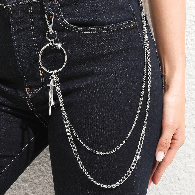 

Syringe Decor Waist Chain Belt, Silver