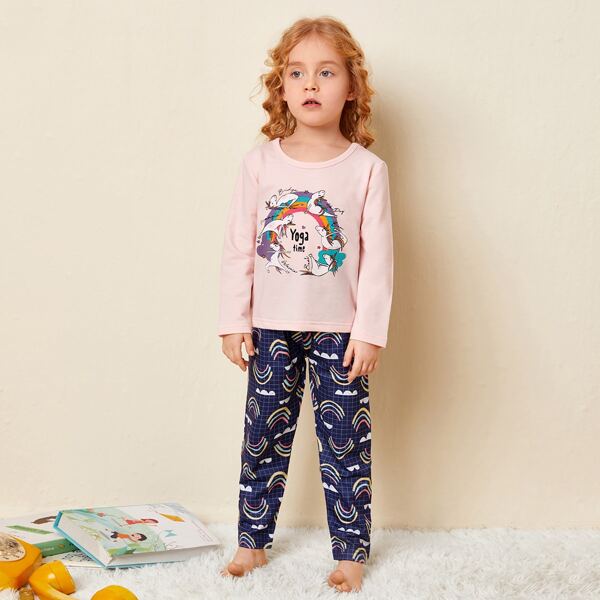

Toddler Girls Cartoon And Letter Graphic Pajama Set, Multicolor