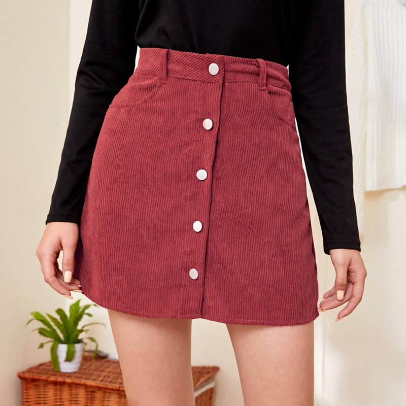 

Button Front Corduroy Skirt, Rusty rose