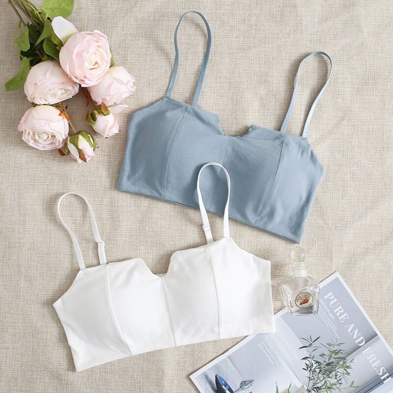 

2pack Shirred Detail Bralette, Blue and white