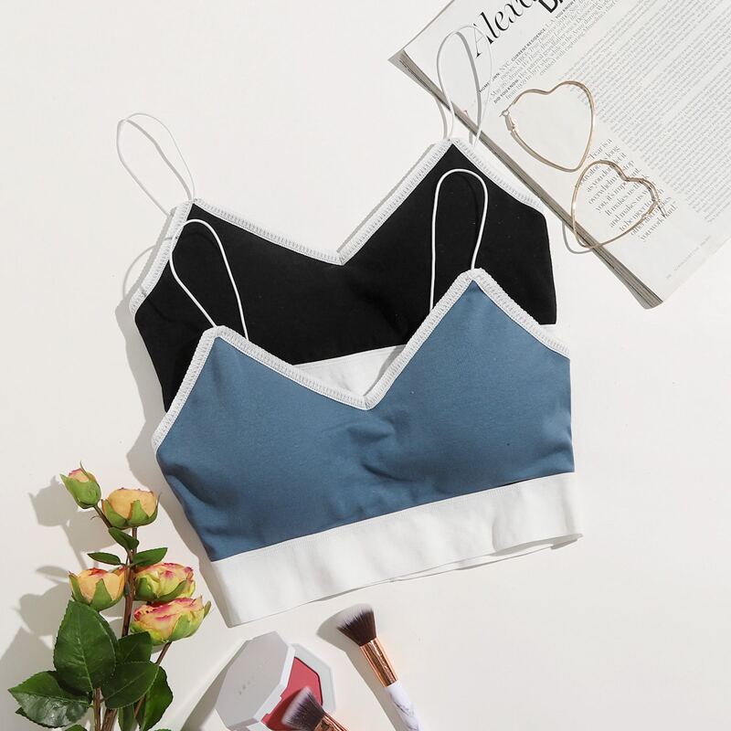 

2pack Contrast Binding Bralette Set, Multicolor